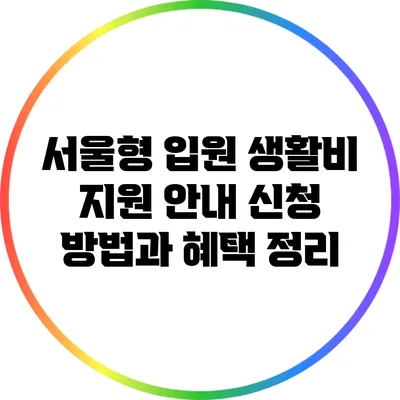 서울형 입원 생활비 지원 안내: 신청 방법과 혜택 정리