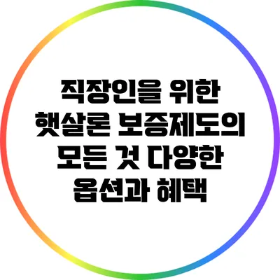 직장인을 위한 햇살론 보증제도의 모든 것: 다양한 옵션과 혜택