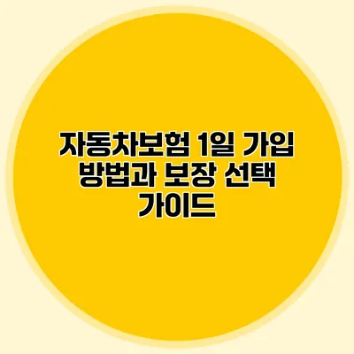 자동차보험 1일 가입 방법과 보장 선택 가이드