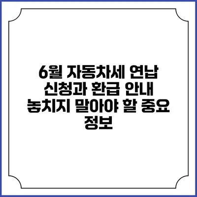 6월 자동차세 연납 신청과 환급 안내: 놓치지 말아야 할 중요 정보