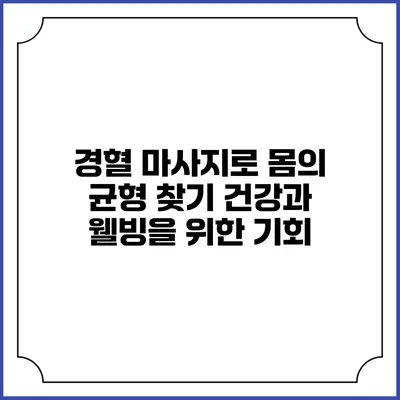 경혈 마사지로 몸의 균형 찾기: 건강과 웰빙을 위한 기회