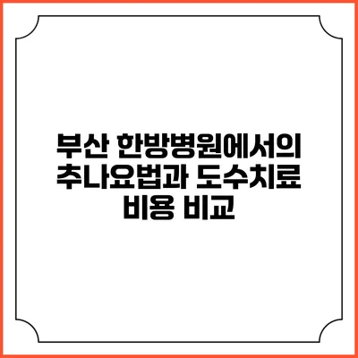 부산 한방병원에서의 추나요법과 도수치료 비용 비교